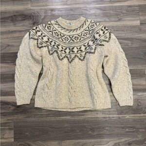 L.L. Bean Nordic Patterned Sweater in Cream and Gray